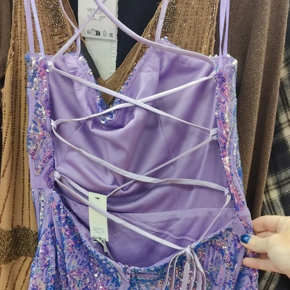 Lavender Sequin Strappy Evening Dress - Picture 4 of 9